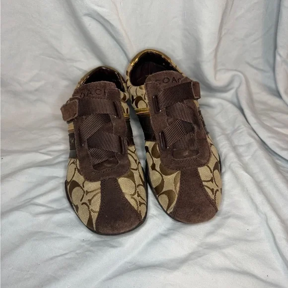 Coach Jenney Signature Sneakers | Brown & Gold | Size 7.5M | Logo Athletic Shoes - Picture 2 of 8